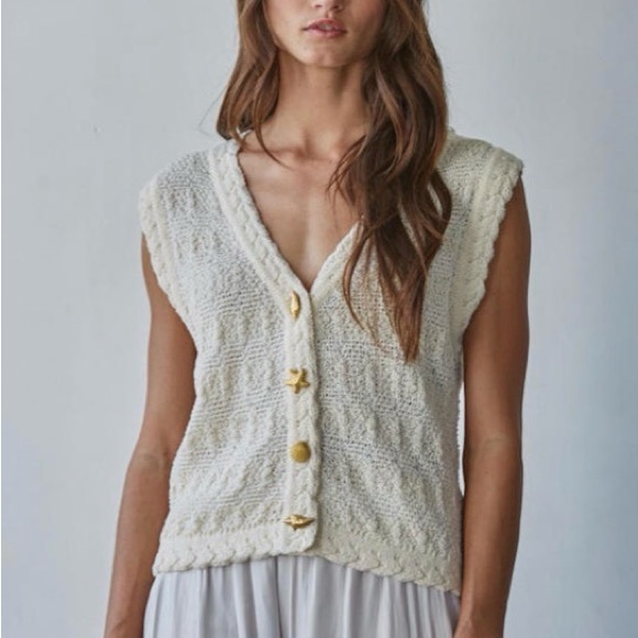 Tops - Bytogether Cream crochet vest